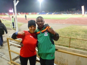 Me and Matteo - he's wearing a Zambian jersey so that "the Namibians think 'oh! Even the Zambians are supporting us!'"
